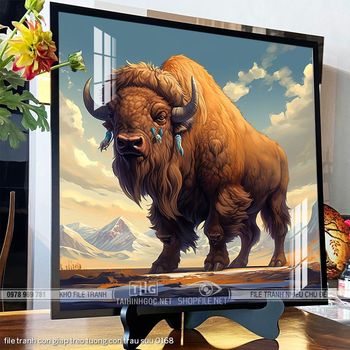 file tranh con giap treo tuong con trau suu 0168