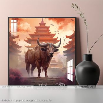 file tranh con giap treo tuong con trau suu 0169