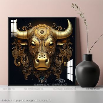 file tranh con giap treo tuong con trau suu 0173