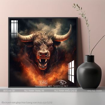 file tranh con giap treo tuong con trau suu 0178