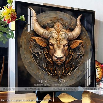 file tranh con giap treo tuong con trau suu 0203