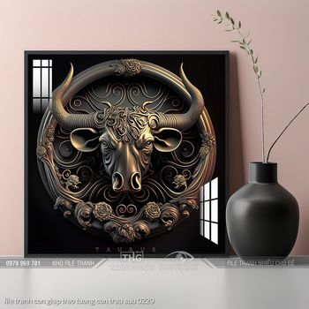 file tranh con giap treo tuong con trau suu 0229