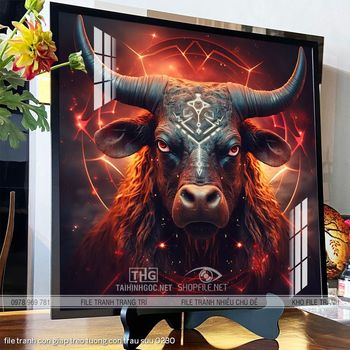 file tranh con giap treo tuong con trau suu 0230