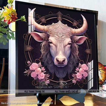 file tranh con giap treo tuong con trau suu 0233