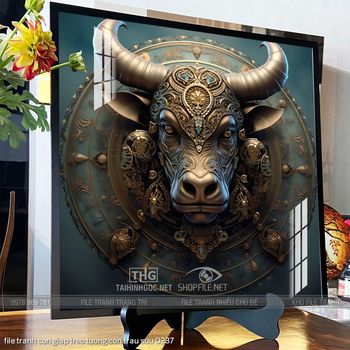 file tranh con giap treo tuong con trau suu 0237