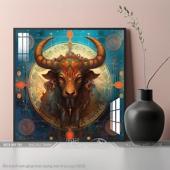 file tranh con giap treo tuong con trau suu 0238