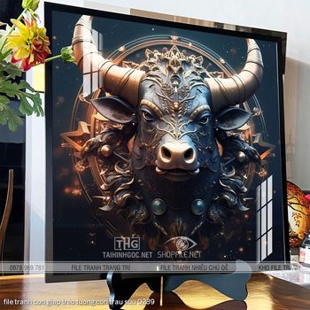 file tranh con giap treo tuong con trau suu 0239