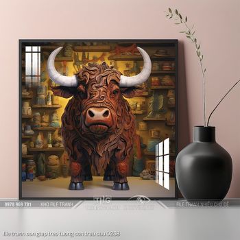 file tranh con giap treo tuong con trau suu 0258