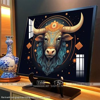 file tranh con giap treo tuong con trau suu 0300