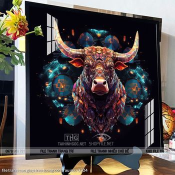 file tranh con giap treo tuong con trau suu 0304