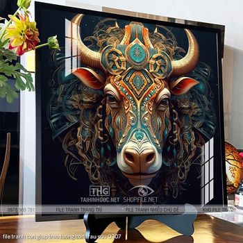 file tranh con giap treo tuong con trau suu 0307