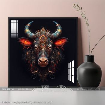 file tranh con giap treo tuong con trau suu 0308