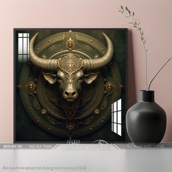 file tranh con giap treo tuong con trau suu 0336