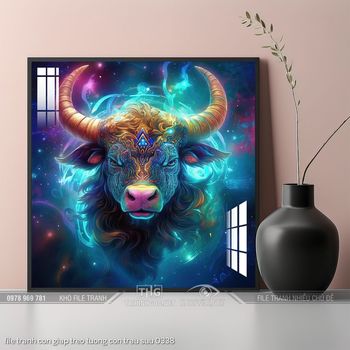 file tranh con giap treo tuong con trau suu 0338