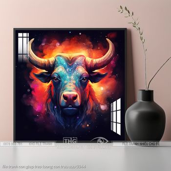 file tranh con giap treo tuong con trau suu 0344