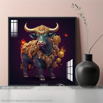 file tranh con giap treo tuong con trau suu 0348