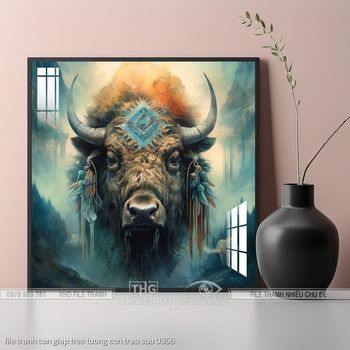 file tranh con giap treo tuong con trau suu 0356