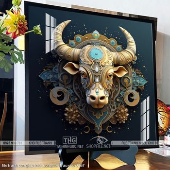 file tranh con giap treo tuong con trau suu 0357