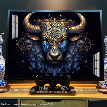 file tranh con giap treo tuong con trau suu 0366