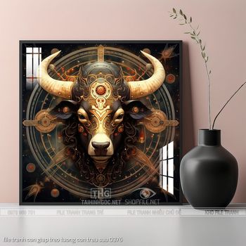 file tranh con giap treo tuong con trau suu 0376