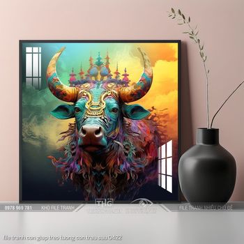 file tranh con giap treo tuong con trau suu 0422