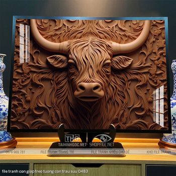 file tranh con giap treo tuong con trau suu 0483