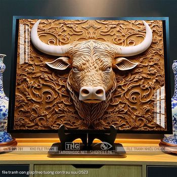 file tranh con giap treo tuong con trau suu 0523