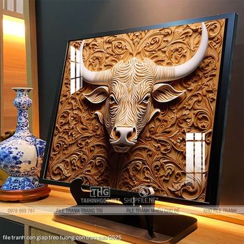 file tranh con giap treo tuong con trau suu 0525