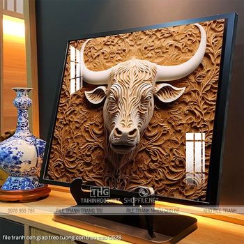 file tranh con giap treo tuong con trau suu 0528