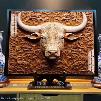 file tranh con giap treo tuong con trau suu 0529