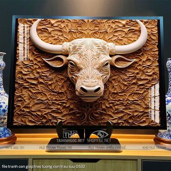 file tranh con giap treo tuong con trau suu 0532