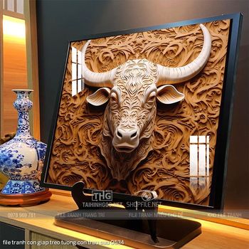 file tranh con giap treo tuong con trau suu 0534