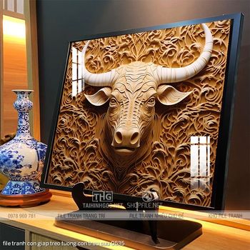 file tranh con giap treo tuong con trau suu 0535