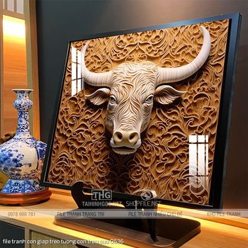 file tranh con giap treo tuong con trau suu 0536