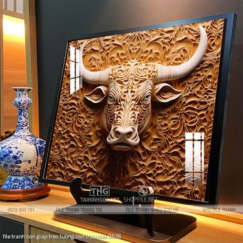 file tranh con giap treo tuong con trau suu 0538