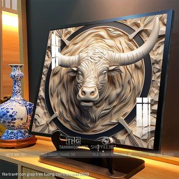 file tranh con giap treo tuong con trau suu 0539