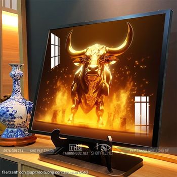 file tranh con giap treo tuong con trau suu 0543