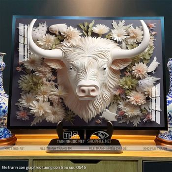 file tranh con giap treo tuong con trau suu 0545