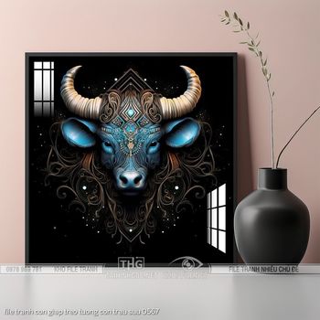 file tranh con giap treo tuong con trau suu 0567