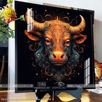 file tranh con giap treo tuong con trau suu 0569