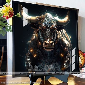 file tranh con giap treo tuong con trau suu 0577