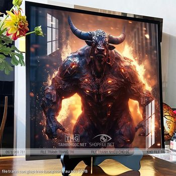 file tranh con giap treo tuong con trau suu 0578