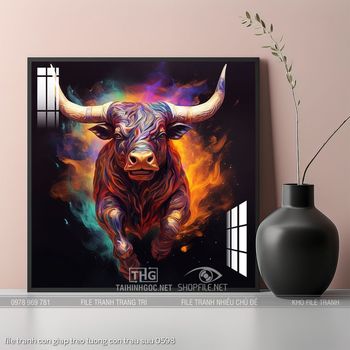 file tranh con giap treo tuong con trau suu 0598