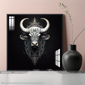 file tranh con giap treo tuong con trau suu 0617