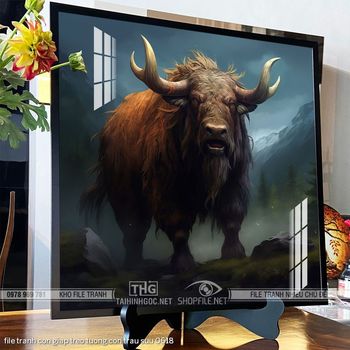 file tranh con giap treo tuong con trau suu 0618