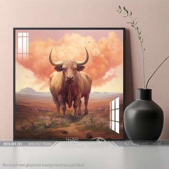 file tranh con giap treo tuong con trau suu 0619