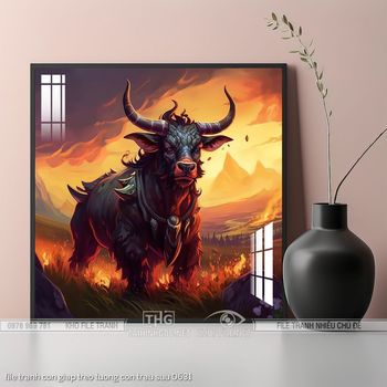 file tranh con giap treo tuong con trau suu 0631