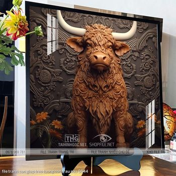 file tranh con giap treo tuong con trau suu 0644