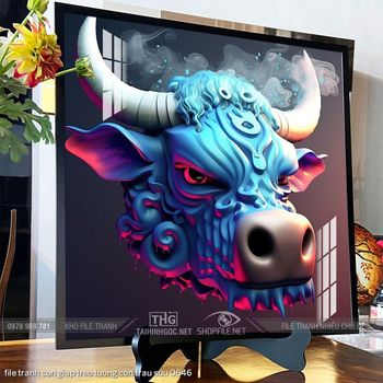 file tranh con giap treo tuong con trau suu 0646