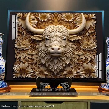 file tranh con giap treo tuong con trau suu 0651